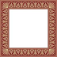 Vector gold and red square classic greek meander ornament. Pattern of ancient Greece. Border, frame of the Roman Empire