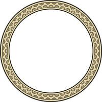 Vector round gold and black Indian national ornament. Ethnic plant circle, border. Frame, flower ring. Poppies and leaves