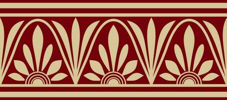 Vector gold and red seamless classical Greek meander ornament. Pattern of ancient Greece. Border, frame of the Roman Empire..