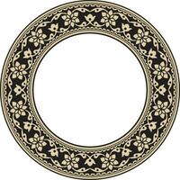 Vector round gold and black Indian national ornament. Ethnic plant circle, border. Frame, flower ring. Poppies and leaves