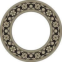 Vector round gold and black Indian national ornament. Ethnic plant circle, border. Frame, flower ring. Poppies and leaves