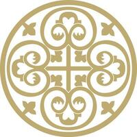 Vector golden round ancient Byzantine ornament. Classical circle of the Eastern Roman Empire, Greece. Pattern motifs of Constantinople