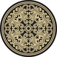 Vector gold and black round ancient Byzantine ornament. Classical circle of the Eastern Roman Empire, Greece. Pattern motifs of Constantinople