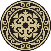 Vector golden and black round Kazakh national ornament. Ethnic pattern of the peoples of the Great Steppe, .Mongols, Kyrgyz, Kalmyks, Buryats. circle, frame border