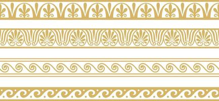 Set of vector seamless greek classic ornament. Pattern for a border and a frame. Ancient Greece and the Roman Empire. Endless golden meander.