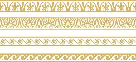 Set of vector seamless greek classic ornament. Pattern for a border and a frame. Ancient Greece and the Roman Empire. Endless golden meander.