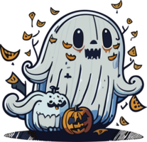 Cute ghost on Halloween AI generative png