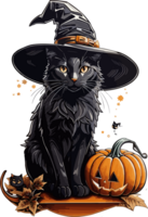 Mitternacht Magie Umarmen das schwarz Katze Halloween Festival ai generativ png