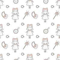 Seamless vector pattern baby doll in doodle style.