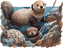 Graceful Otters Navigating Waters with Elegance AI generative png