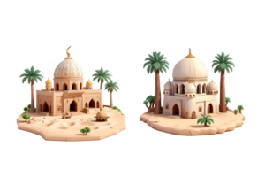 alt Moschee Gebäude realistisch 3d Design isoliert mit einer Farbe Hintergrund, generativ ai png