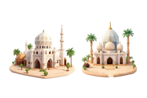 alt Moschee Gebäude realistisch 3d Design isoliert mit einer Farbe Hintergrund, generativ ai png