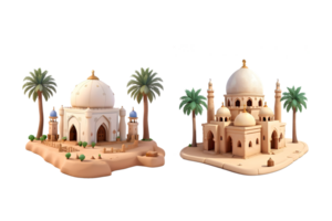 alt Moschee Gebäude realistisch 3d Design isoliert mit einer Farbe Hintergrund, generativ ai png