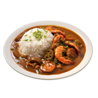 Delicious gumbo with prawns, sausage and rice, created with Generative AI png