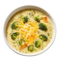 Cream of Broccoli and cheddar soup with bread vegetarian dish, created with Generative AI png