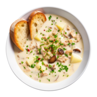 Bowl of clam chowder soup, created with Generative AI png