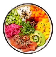 Salad tuna salmon shrimp with avocado mango radish, created with Generative AI png