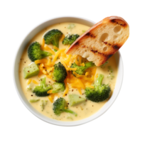 crème de brocoli et Cheddar soupe avec pain végétarien plat, établi avec génératif ai png