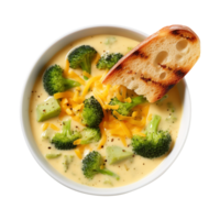 Cream of Broccoli and cheddar soup with bread vegetarian dish, created with Generative AI png