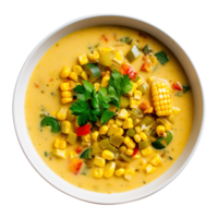 Delicious creamy Vegan sweet Corn Chowder soup , created with Generative AI png
