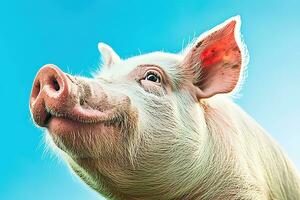retrato de un contento cerdo con de colores antecedentes. Copiar espacio. generativo ai foto