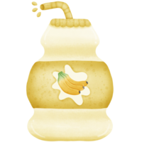 The banana milk in the bottle has a tube and water at the end of the tube isolated on transparent background png