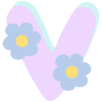 lila Englisch Alphabet v dekoriert mit Blau und Gelb Blumen isoliert auf transparent Hintergrund png