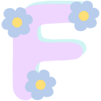 Purper Engels alfabet f versierd met blauw en geel bloemen geïsoleerd Aan transparant achtergrond png