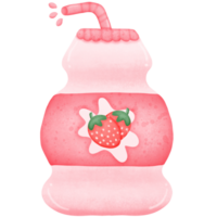 The strawberry milk in the bottle has a tube and water at the end of the tube isolated on transparent background png