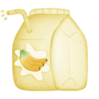 The banana milk in the box has a tube and water at the end of the tube isolated on transparent background png