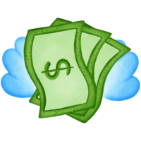 Green dollars money and symbol with wing isolated on transparent background png