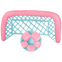 blue and pink soccer goal and soccer ball isolated on transparent background png