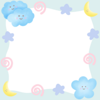 Pastel picture frame with clouds moon and stars decorated with line doodle isolated on transparent background png