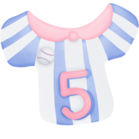 Blue and pink stripe baseball shirt and number 5 isolated on transparent background png