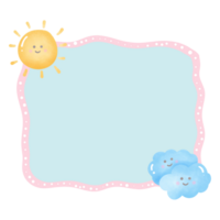 Pastel picture frame with clouds and sun isolated on transparent background png