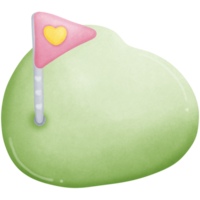Green golf course with pink flag and yellow heart on it isolated on transparent background png