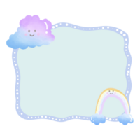 Pastel picture frame with clouds and rainbow isolated on transparent background png