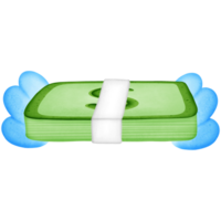 Green stack of dollars money wrapped in paper and symbol with wing isolated on transparent background png