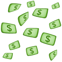 Green dollar money drop and symbol isolated on transparent background png