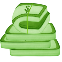 Green stack of dollars money and symbol isolated on transparent background png