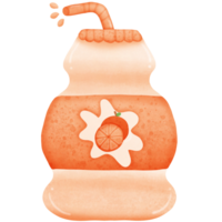 The orange milk in the bottle has a tube and water at the end of the tube isolated on transparent background png