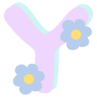 Purper Engels alfabet y versierd met blauw en geel bloemen geïsoleerd Aan transparant achtergrond png