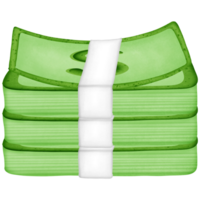 Green stack of dollars money wrapped in paper and symbol isolated on transparent background png