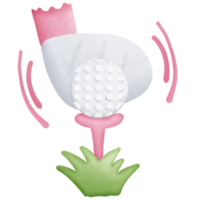 A golf ball is placed on a cone against the grass and a golf club is hitting it isolated on transparent background png