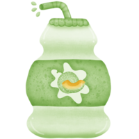 The melon milk in the bottle has a tube and water at the end of the tube isolated on transparent background png