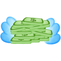 Green stack of dollars money and symbol with wing isolated on transparent background png