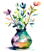 Kräuter- Aquarell Vase Blumen ai generativ png