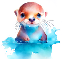 Watercolor Aquatic Otter AI Generative png