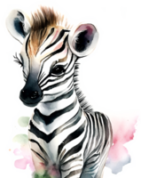 Watercolor Zebra Portrait AI Generative png
