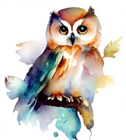 Watercolor Forest Owl AI Generative png